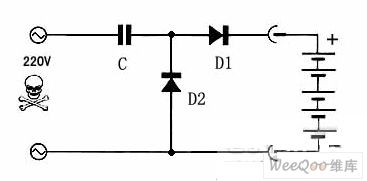 Simple nickel-cadmium battery charging circuit composed of three components