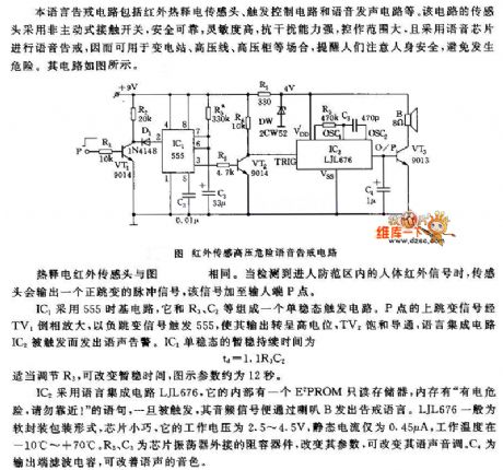 Infrared sensor high voltage dangerous voice warning circuit diagram