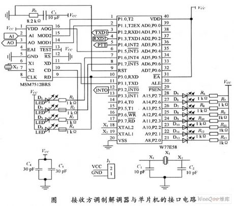 The receiving party modem and single-chip microcomputer interface circuit