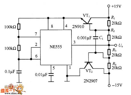 The NE555 timing circuit of ±15v power supply