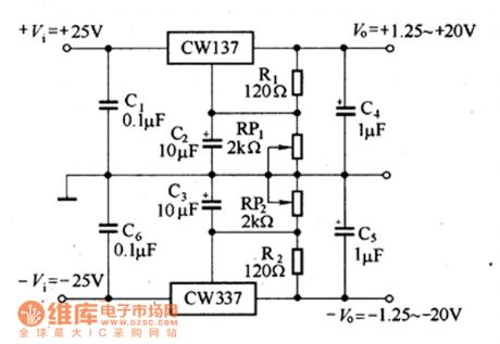 Positive and negative adjustable voltage stabilization power supply circuit