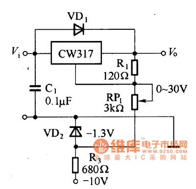 0~30V continuous adjustable voltage stabilizer circuit