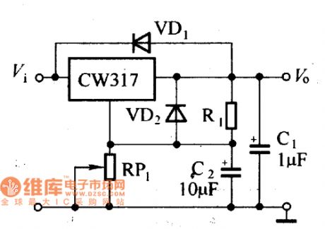 CW137 adjustable integrated voltage stabilizer typical application circuit