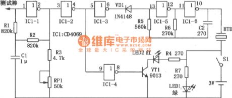 Inductive Electricity Test Pencil (CD 4069) Circuit Diagram