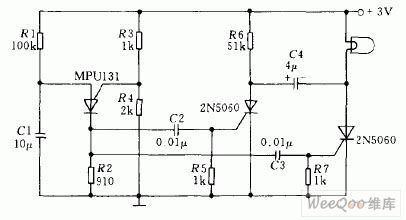 Simple flashing light circuit with the thyristor