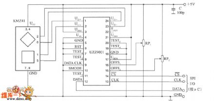 The typical application circuit of digital output angle sensor signal regulator UZZ9001