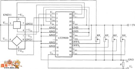 The output angle test circuit composed of the regulator UZZ9000 and the reluctance sensor KMZ41