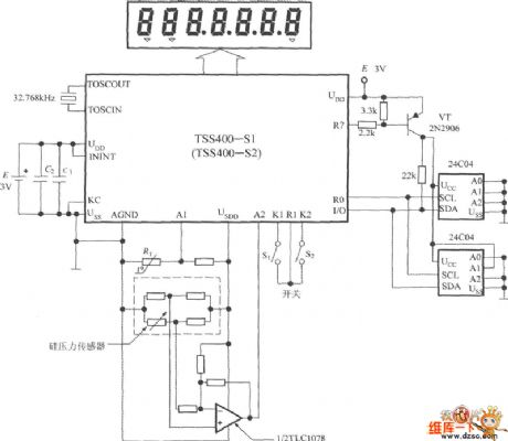 The typical application circuit of low-power programmable sensor signal processor TSS400-S1/S2