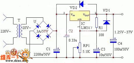 The regulated circuit composed of LM317