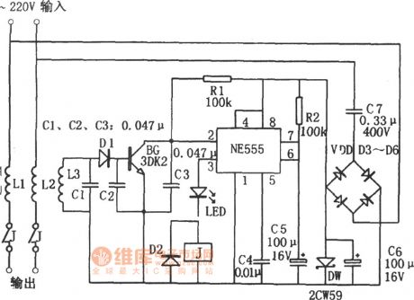 Automatically reset earth leakage protector circuit composed of NE555