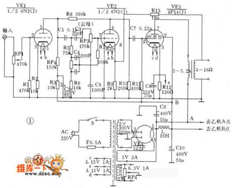 The 6P14 low power valve power amplifier circuit