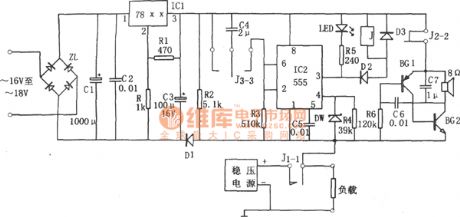 DC regulated power supply protection circuit composed of 555