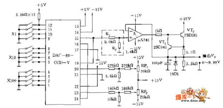 Numerical control reference voltage source cirucit diagram with 0~9.99V output voltage