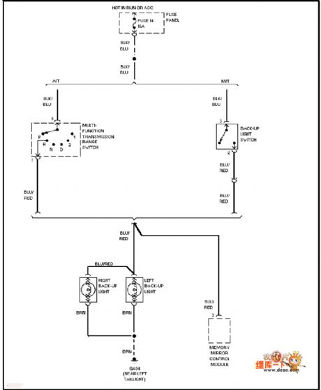 Audi reversing light circuit