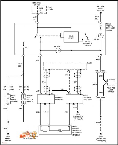 Audi (with antenna amplifier) defogger circuit