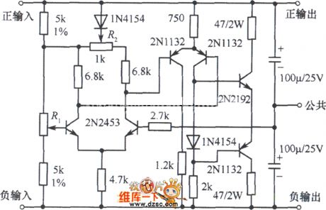 The ±5～25V dual polarity regulated power supply circuit