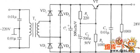 The 28v simple regulated power supply circuit