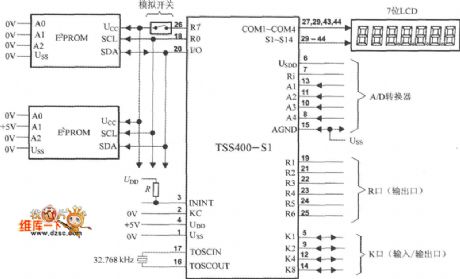 The typical system layout circuit of the low-power programmable sensor signal processor TSS400-S1