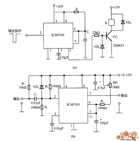 The timing circuit composed of the 555（ICM7555）of CMOS