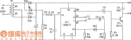 Circuit Diagram of Frequency-Coversion Electromagnetic Dotting Timer composed of CD4017