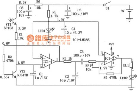 Proximity Detector (LM385) Diagram Circuit