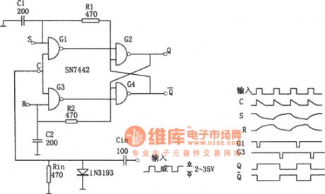 The frequency divider composed of R-S triggers (SN7442)