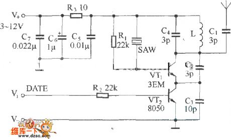 The ultra-high frequency emitting module CS901 circuit composed of SAW