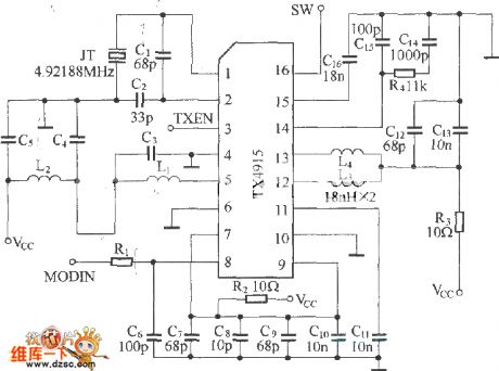 The remote control emitting circuit composed of TX4915