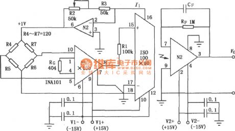 Precision electric bridge isolation amplifier circuit composed of ISO100