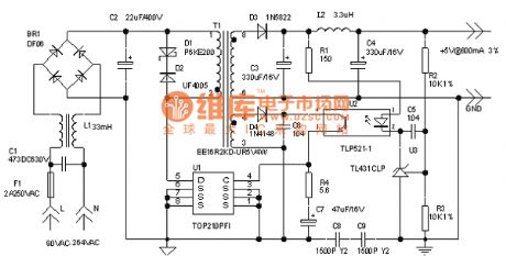 The voltage stabilizing DC power supply circuit of 5V, 4W switch
