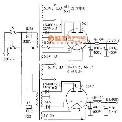 Tube Power Amplifier circuit diagram(with power source)