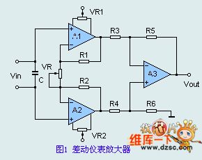 The instrument amplifier circuit of the ordinary op-amp