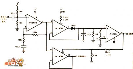 The principle diagram of the sound control switch and amplifier circuit
