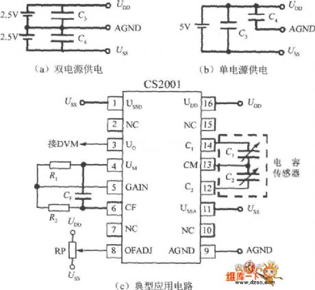 The application circuit diagram of capacitive sensor signal regulator