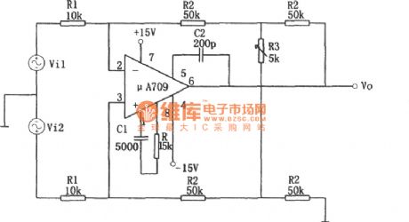 Variable gain differential amplifier circuit composed of the μA709