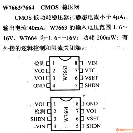 W7663/7664 regulator series, main features and pin of DC-DC circuit and power supply monitor