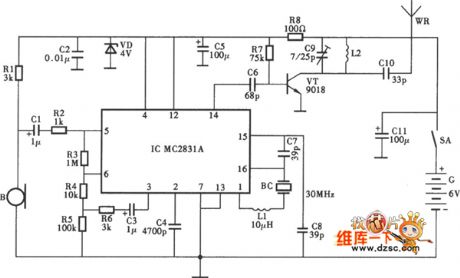 The wireless microphone circuit of MC2831