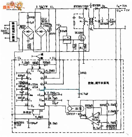 The switch power supply circuit of 220v AC-5V/10A DC