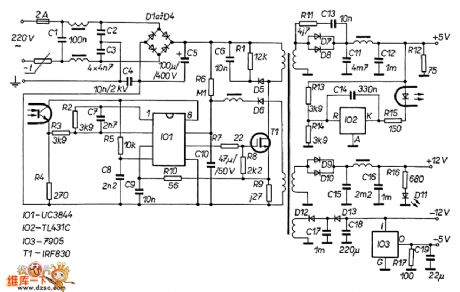 The 60W switch power supply circuit composed of UC3844