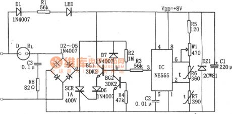 Breeze ceiling fan temperature controller circuit composed of the NE555