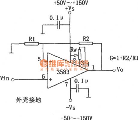 The high voltage output amplifying circuit composed of high op amp 3583