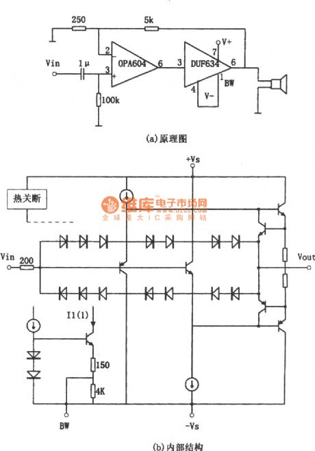 audio power amplifier (OPA604) circuit of high-performance but samll power
