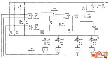 The 4-line burglar-proof alarm circuit