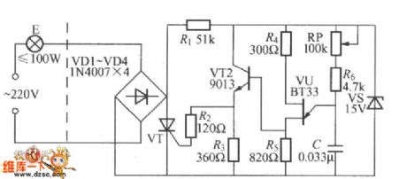 The single-way thyristor dimmer circuit triggered by single knot transistor