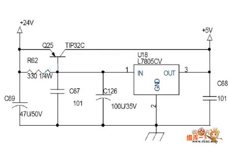 The classical power supply (7805 current expanding) circuit