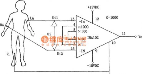 The biological electrical signals preamplifier circuit composed of the INA102