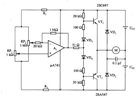 Motor time division control circuit composed of transistor and NE555