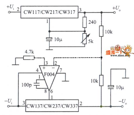 The positive and passive output voltage tracked integrated regulated power supply circuit