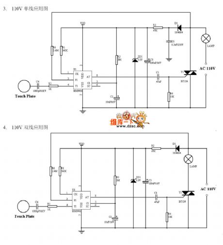 (Four-state) touching dimmer control circuit diagram