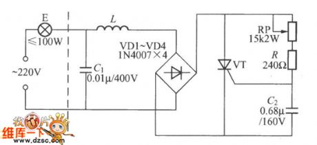 The RC trigger single-way thyristor dimmer circuit